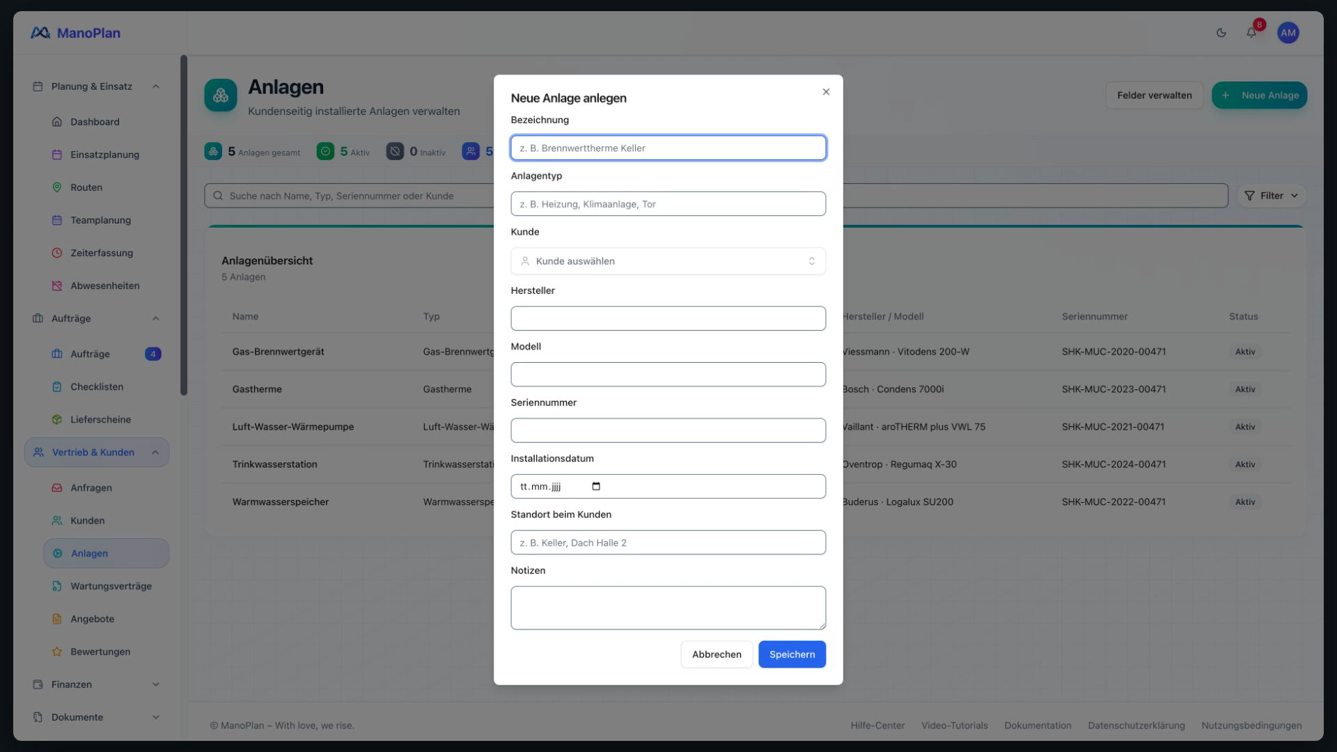 ManoPlan Modul – Anlagen