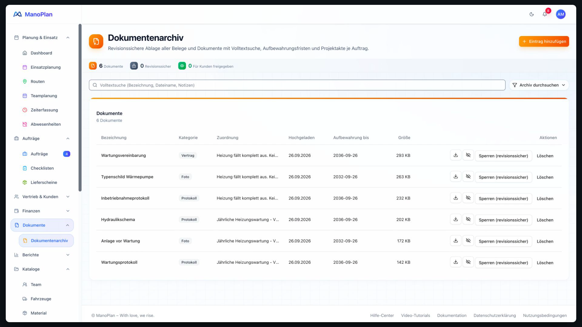 ManoPlan Modul – Dokumentenarchiv