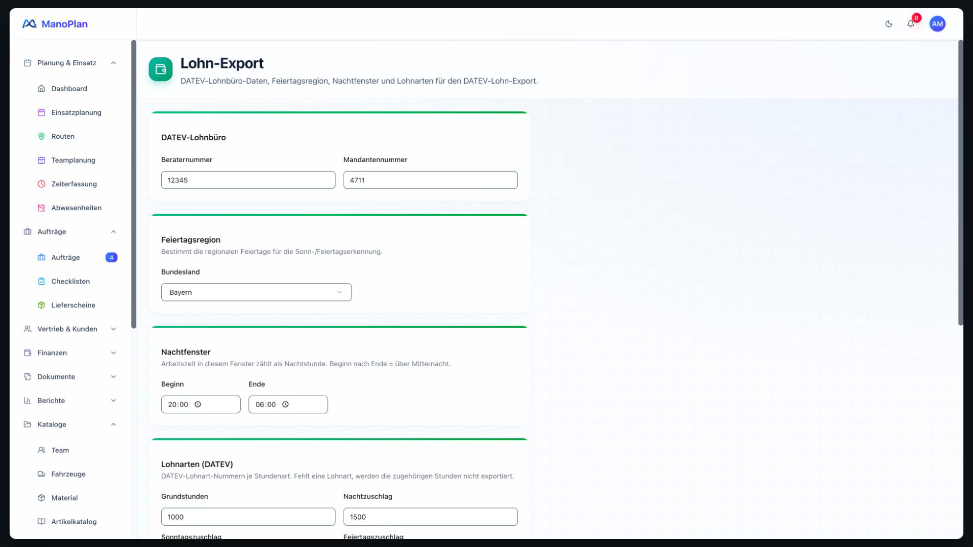 ManoPlan Modul – Lohn-Export