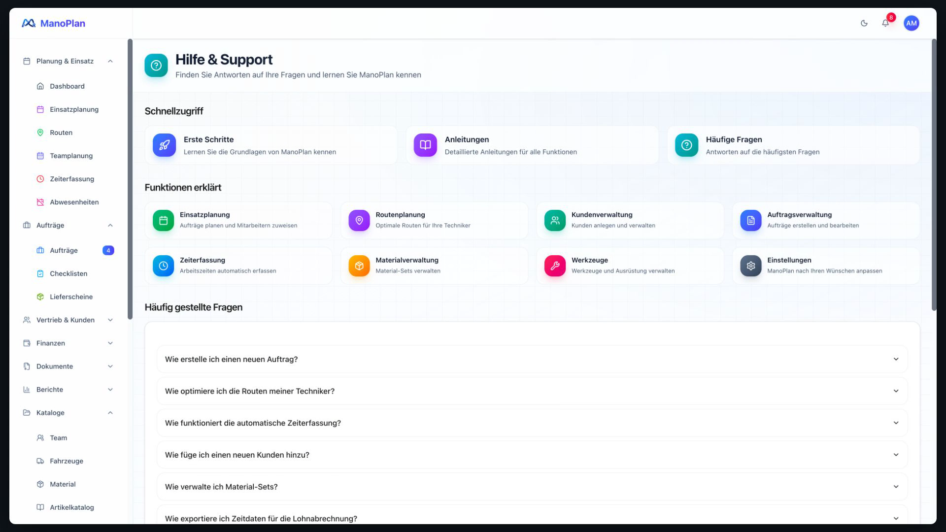 ManoPlan Tutorial – Hilfe-Center und Support