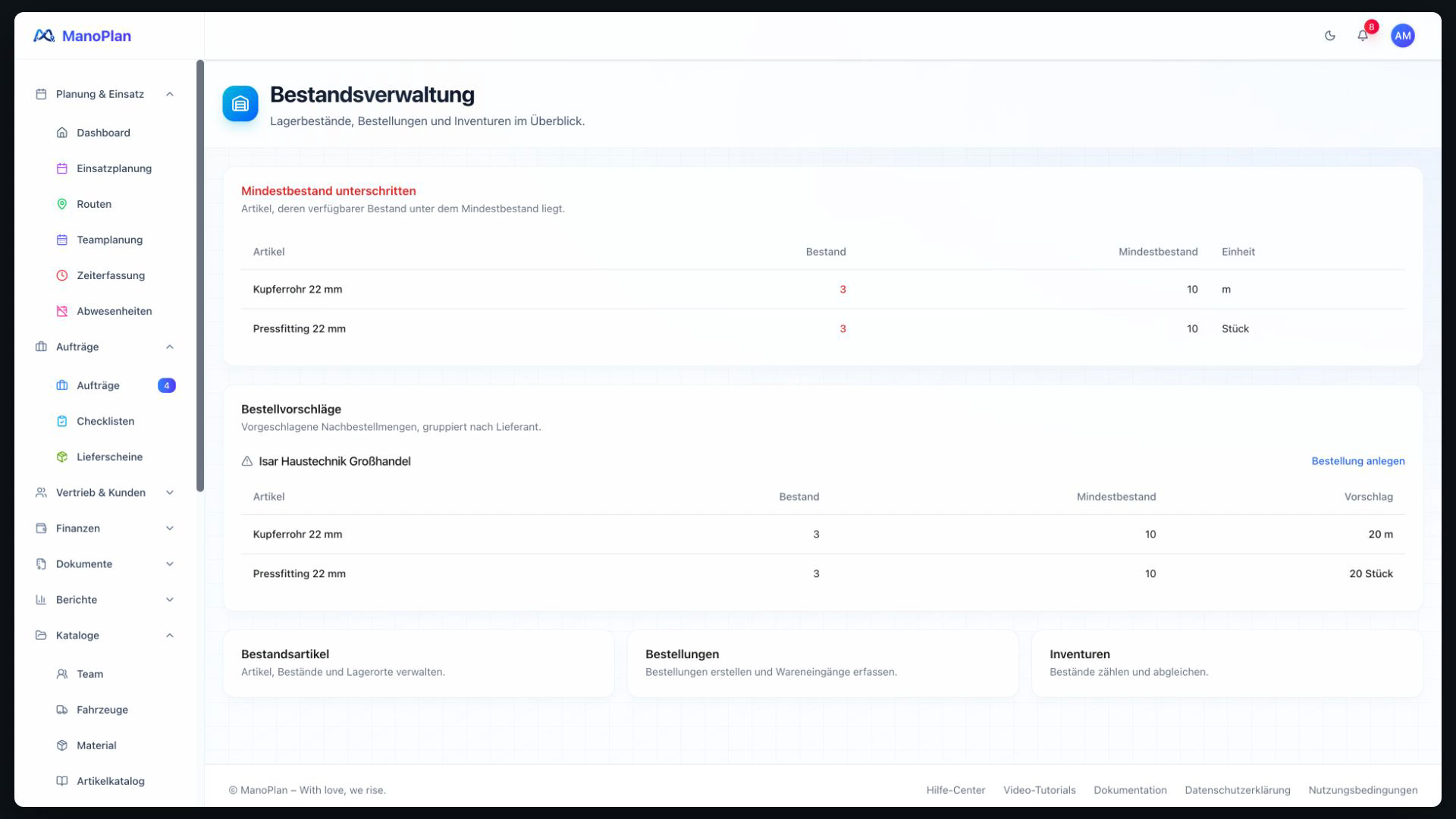 ManoPlan Tutorial – Lager & Einkauf
