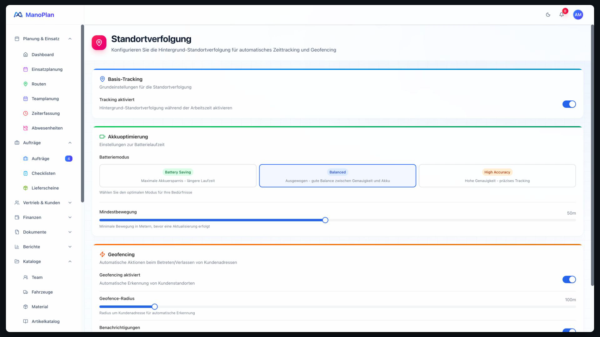 ManoPlan Tutorial – Standort & Datenschutz