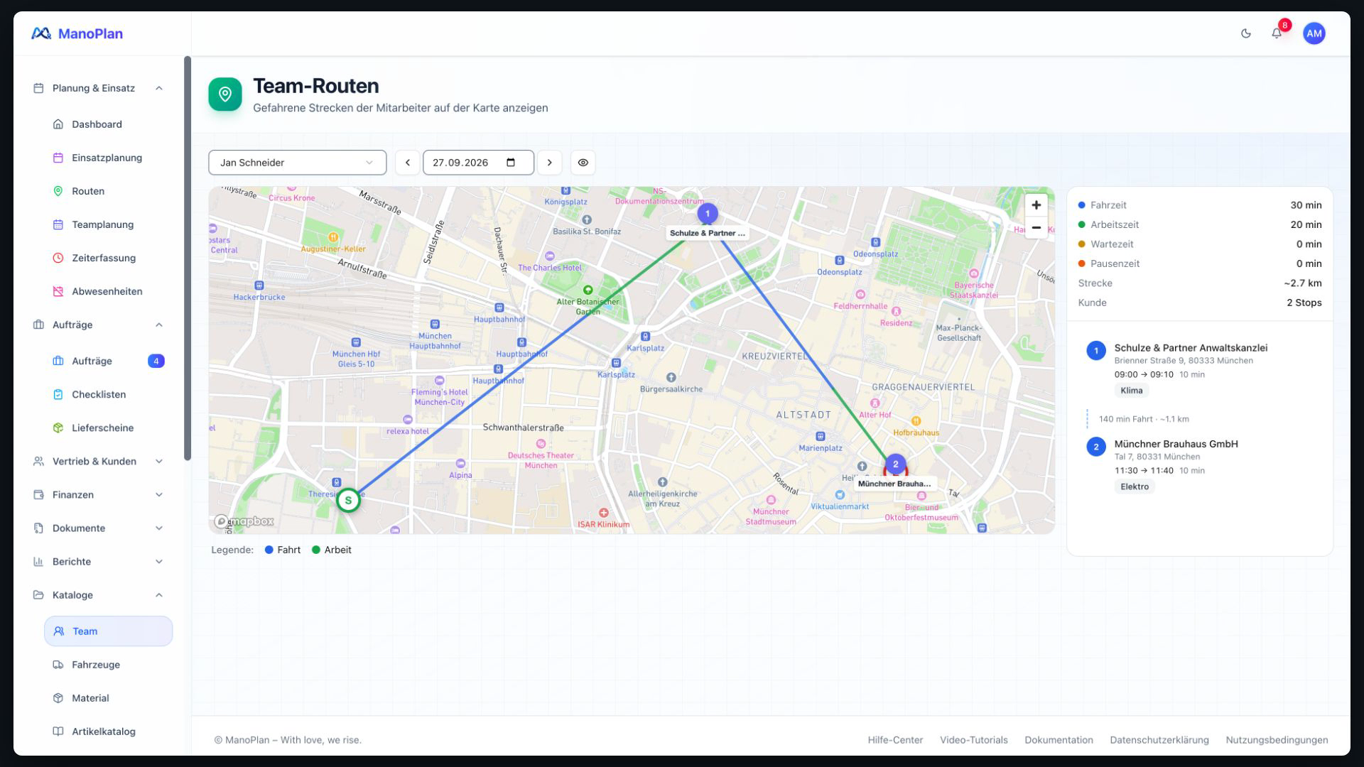 ManoPlan Tutorial – Standortverlauf & Team-Routen