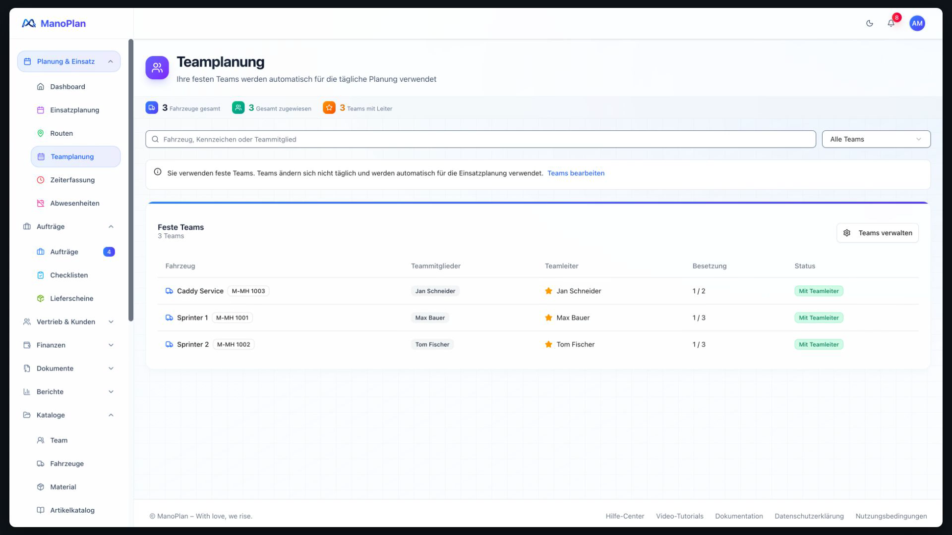 ManoPlan Tutorial – Teamplanung, Fähigkeiten & Fuhrpark