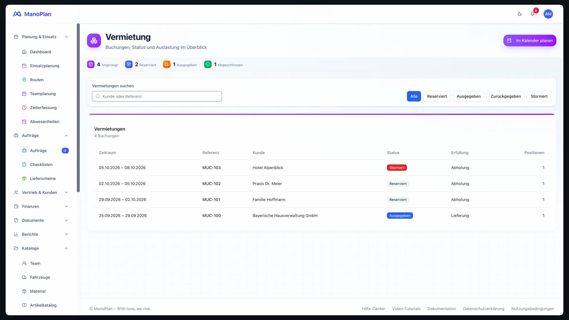 ManoPlan Tutorial – Vermietung