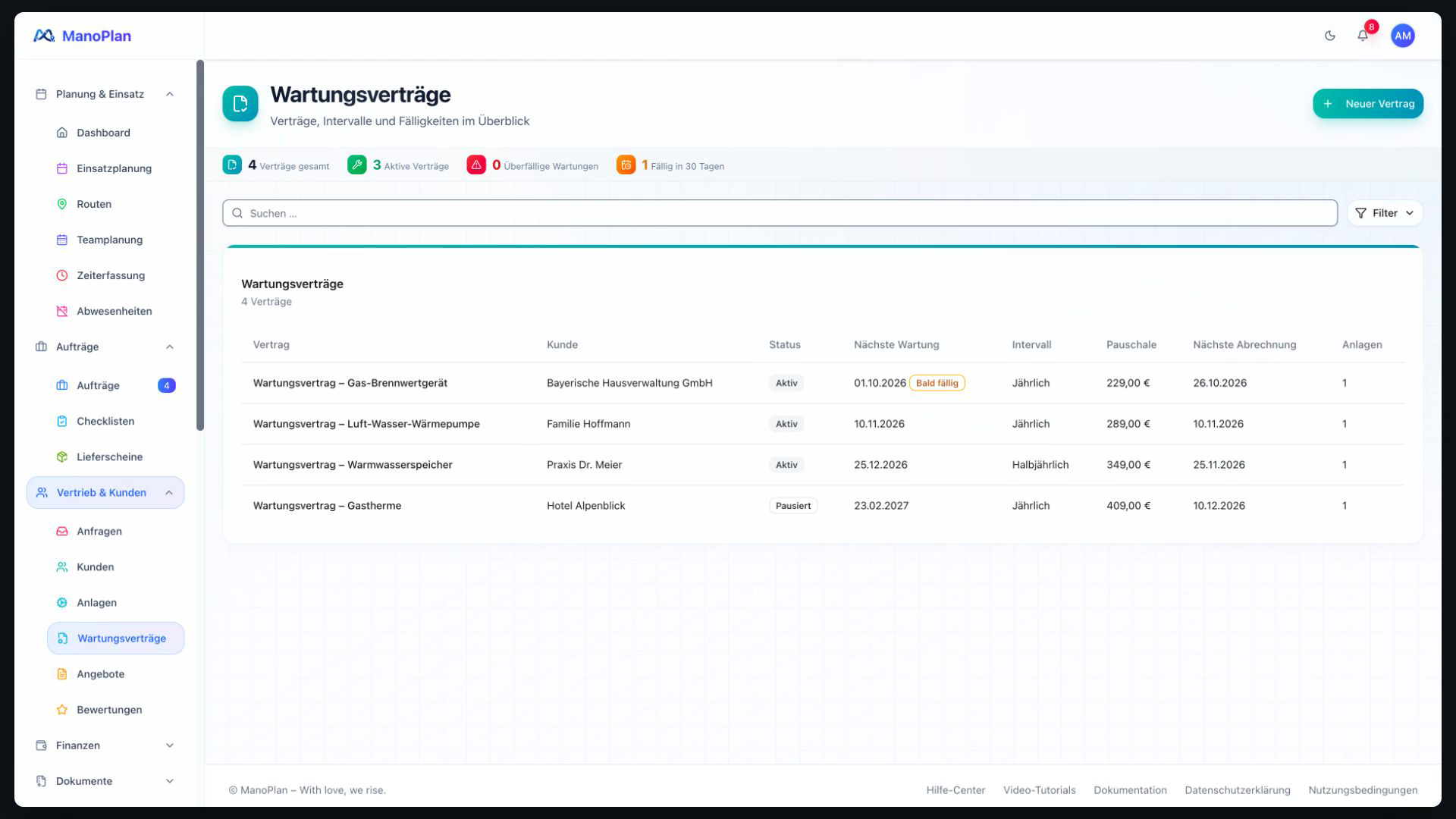 ManoPlan Workflow – Wartungssaison planen