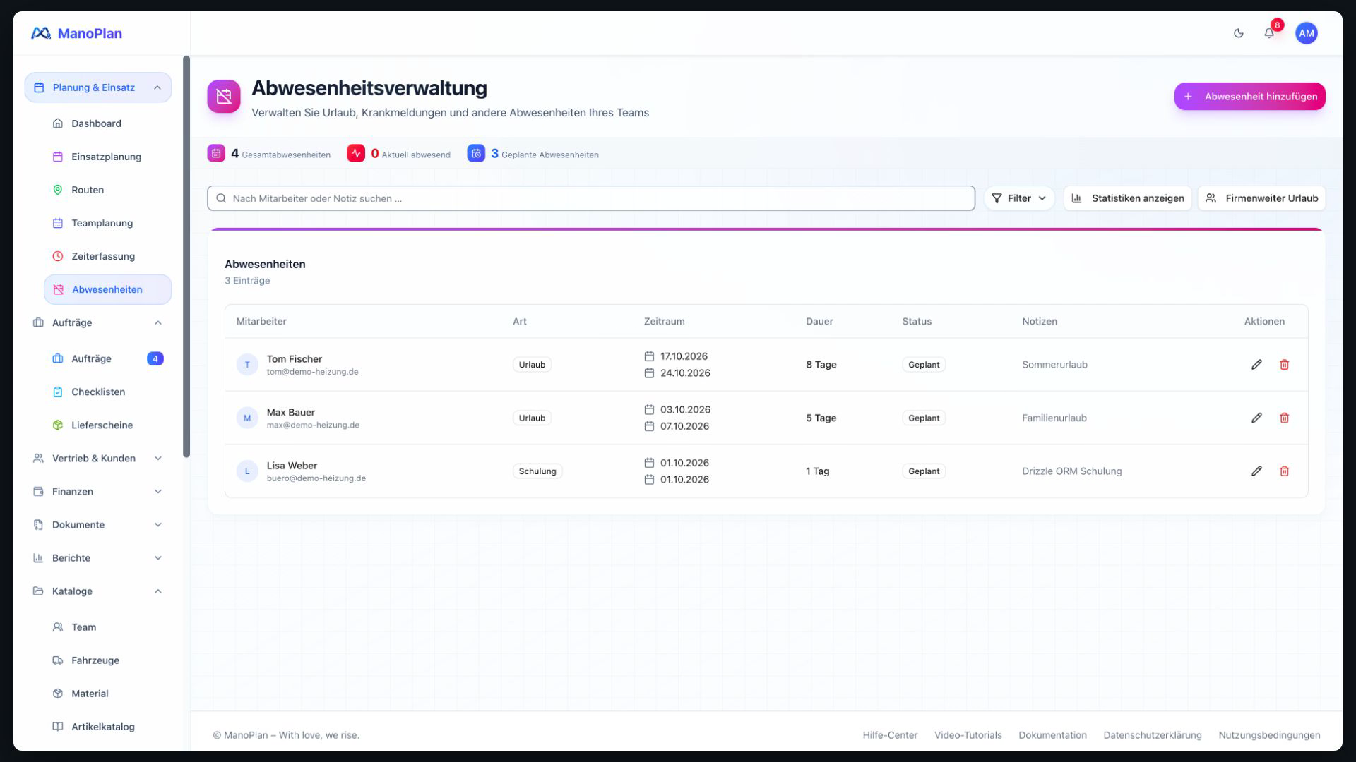 ManoPlan Workflow – Wochenplanung im Büro