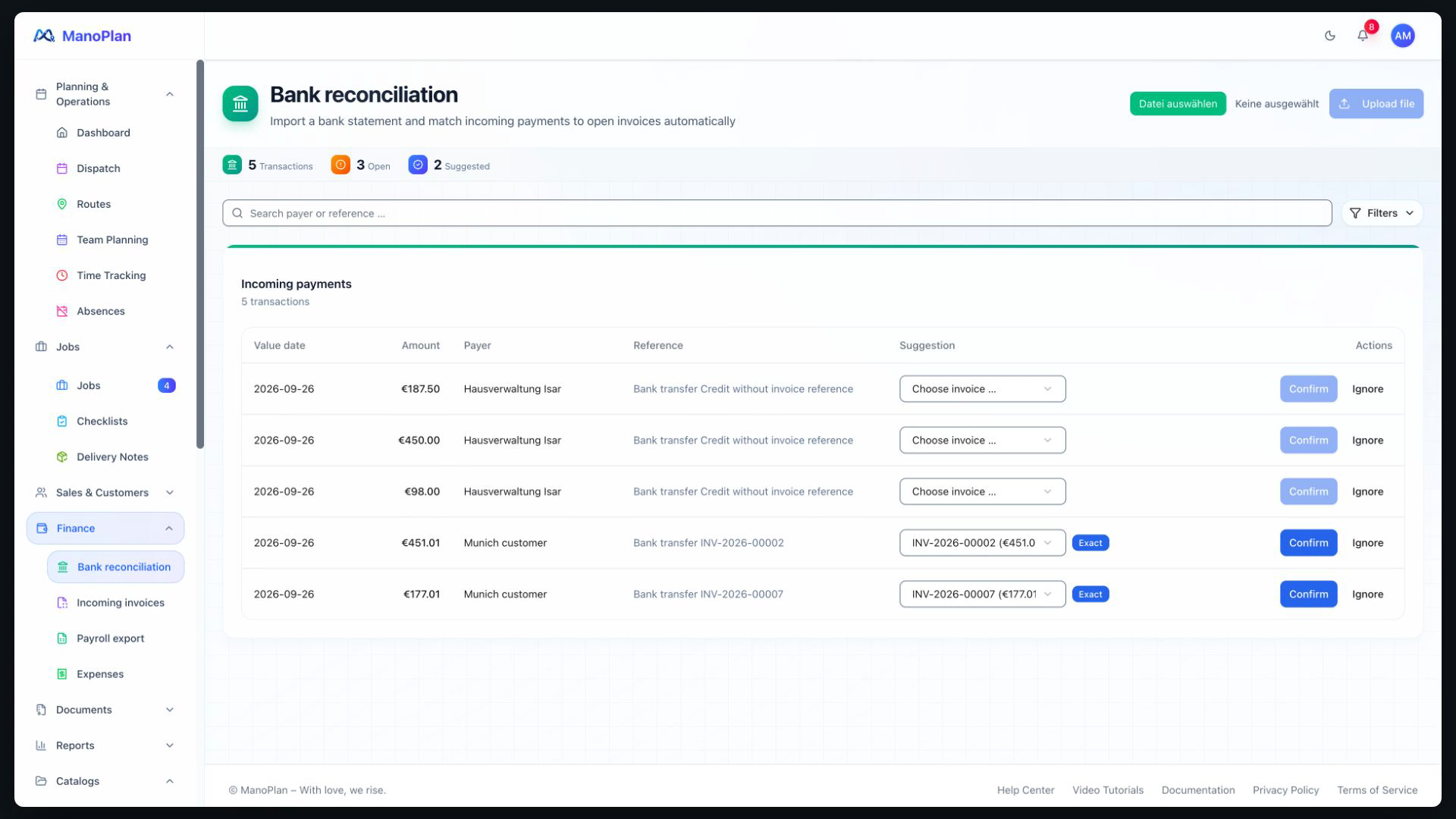 ManoPlan in 30 Seconds – Bank Reconciliation