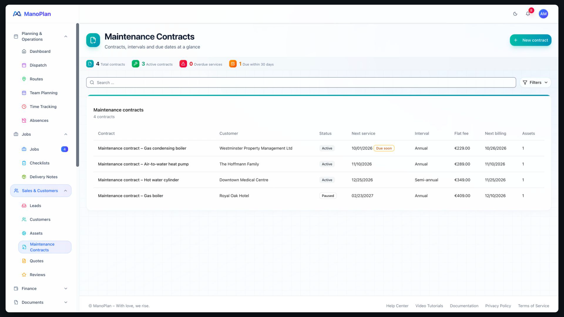 ManoPlan in 30 Seconds – Maintenance Contracts
