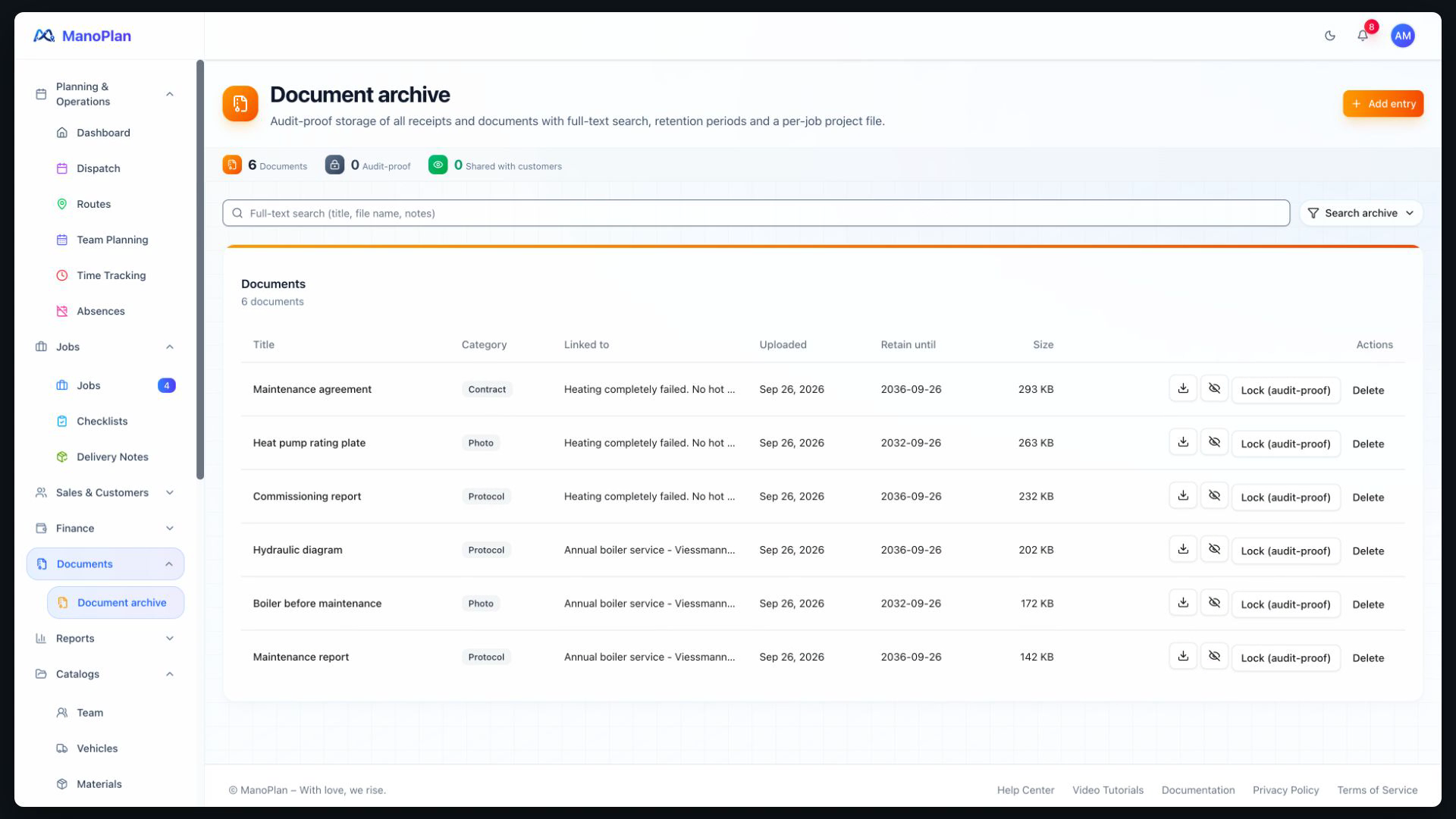 ManoPlan Module – Document Archive