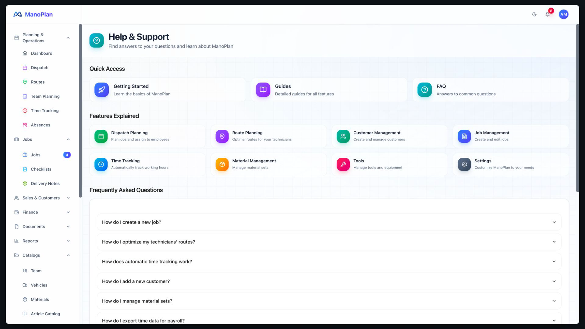 ManoPlan Tutorial – Help Centre and Support
