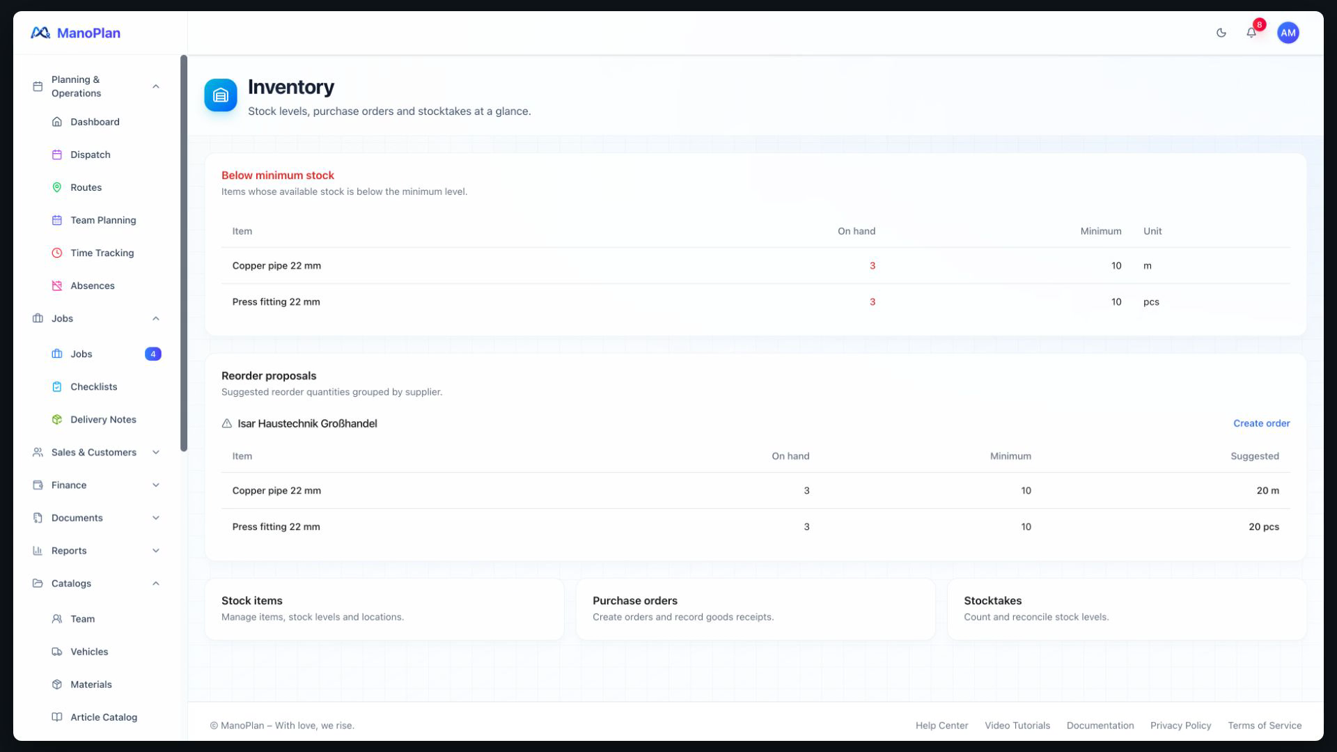 ManoPlan Tutorial – Inventory & Purchasing