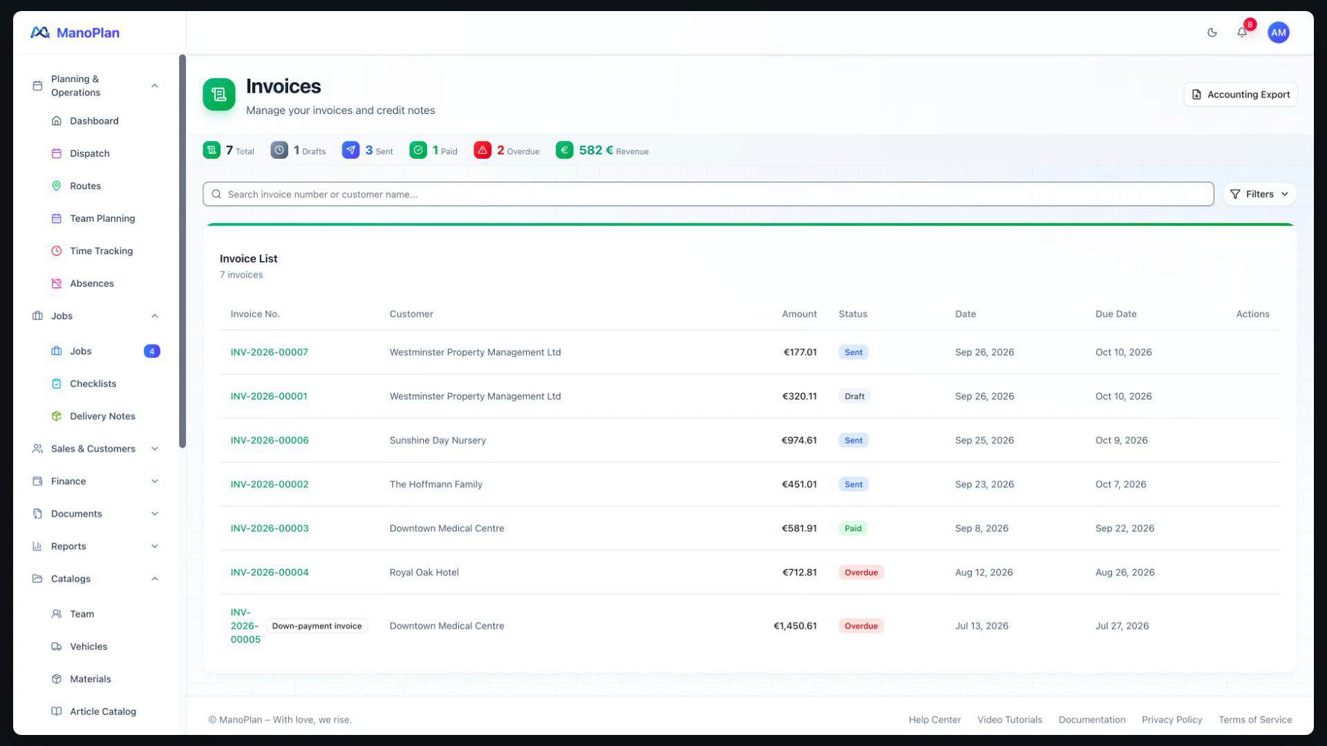 ManoPlan Tutorial – Invoices & E-Invoicing