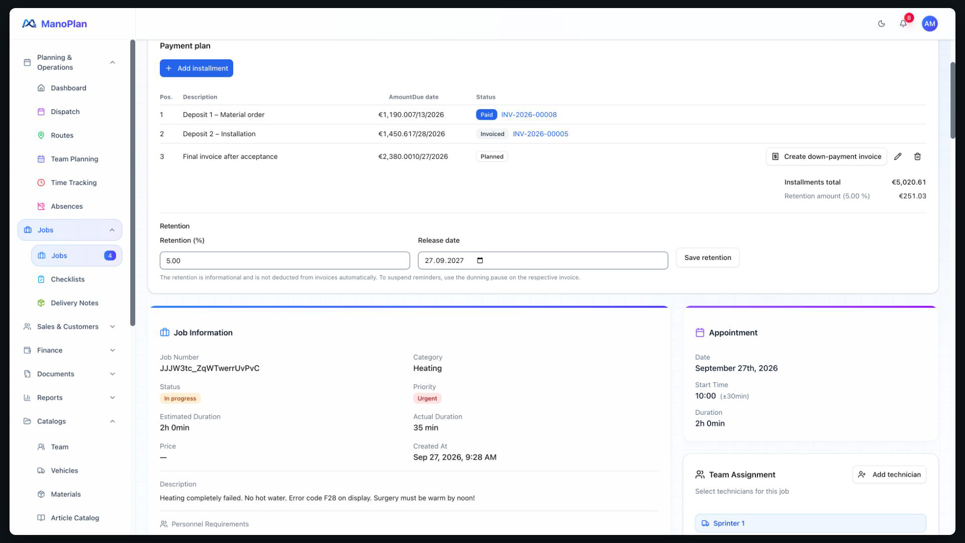 ManoPlan Tutorial – Progress Invoices & Payment Plan