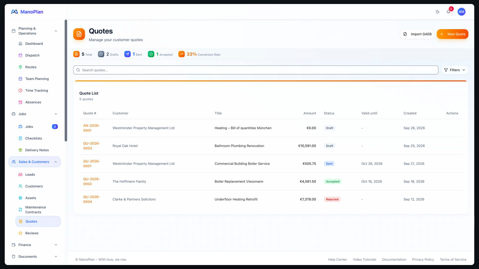 ManoPlan Workflow – Following Up on Quotes